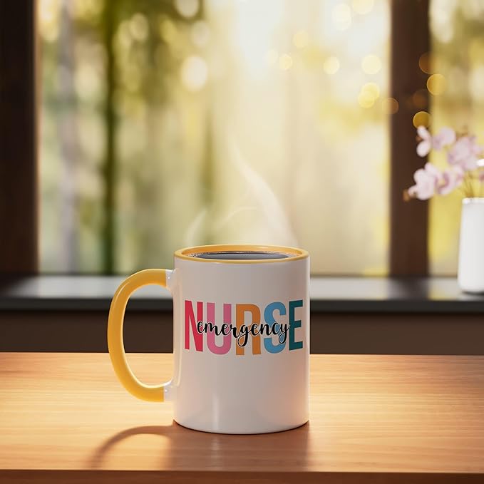 Emergency Nurse Mugs For Womens ER Nurse Gifts Ceramic Mug, Yellow/White