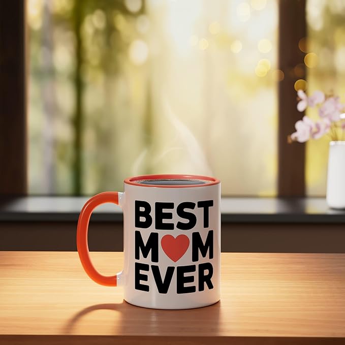 Best Mom Ever Heart Mother's Day Love Ceramic Mug, Orange/White