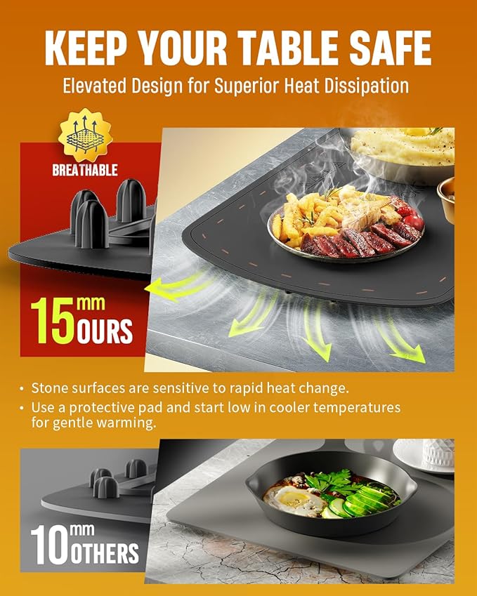 Warming Mat for Food, VEPOKA Food Warmer Mat for Countertop, Electric Warming Tray with 7 Temp Levels & Auto Shut-Off, Food Warmers for Parties, Ideal Gift for Kitchen & Buffet Use