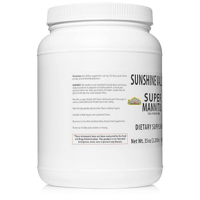 Sunshine Valley® Super Mannitol Powder, Natural & Healthy Artificial Sweetener, Ultra-Pure Sugar Substitute, Low Glycemic Dietary Supplement (35 Fl oz)