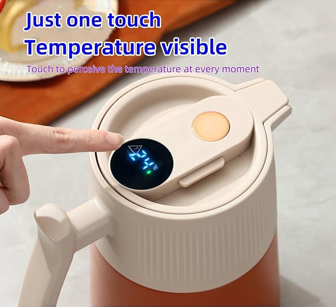 Morandi orange SUS316 Safe edible materials teapot, 64oz large capacity, Can display temperature, vacuum insulation, suitable for hot water, tea, coffee, drinks, ice cubes, etc.