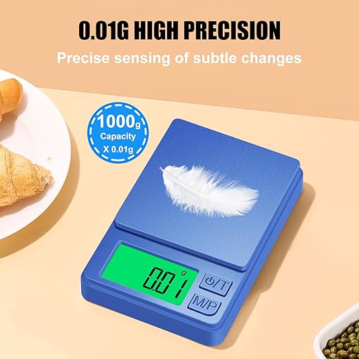 1000g/0.1g Pocket Gram Scale, Diyife High Precision Digital Kitchen Scale, LCD Display, 7 Units with Tare Function, Suit for Jewelry, Powder, Ounces, Blue