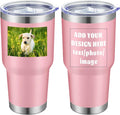 MEWAY Personalized Custom 30oz Stainless Steel Tumbler with Lid, Insulated Double Wall Vacuum Travel Coffee Tumbler Gifts with Text Photo Logo (Pink, 1pack)