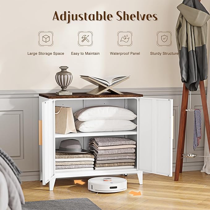 Letaya Metal Storage Cabinet with 2 Doors and Shelves 16" Dx 32" Wx30 H,Small Buffet Sideboard Short Cabinet for Kitchen Dining,Office Credenza Locker Modern Coffee Bar,Entryway Bathroom(White)
