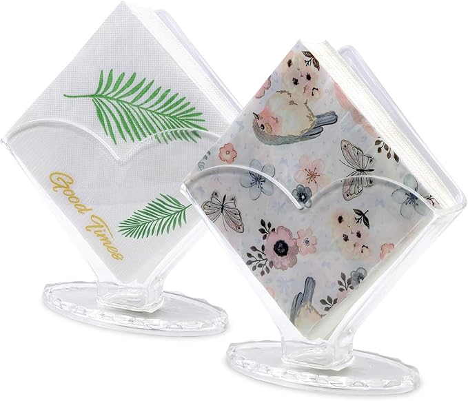 Cocktail Napkin Holder 2 Pack, Acrylic Clear Coffee Filter Holder, Modern Design, Decorative Caddy Holder for Tables and Kitchen Decor
