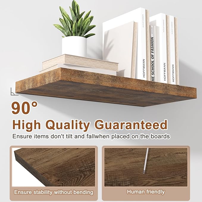 12 Inch Deep Floating Shelves for Wall 2 Pack Floating Shelfs Large Storage Space Wall Decor Display Shelf for Bathroom Living Room Bedroom Kitchen 40" W x 12" D x 1.2" H Rustic Brown