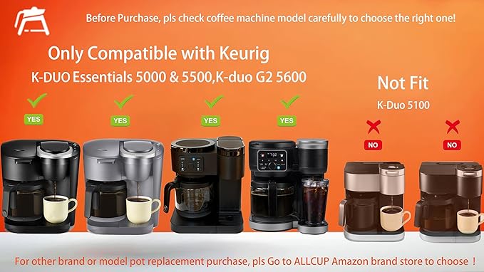 12 Cups Coffee Pot Replacement Compatible for KEURIG K-DUO Essentials 12 Cups Coffee Machine 5000 &5500 and K-DUO G2 K5600 (NOT Compatible with K-Duo 5100 Model) Black Handle