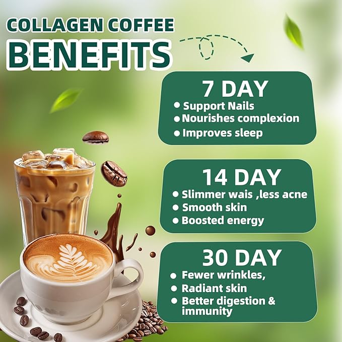 Skiseoy 20x Collagen Chia Coffee - 11-in-1 Coffee Shape Mix with L-Glutathione for Skin, Hair, Joints - Boost Energy and Focus, Vegan Friendly, 45 Servings