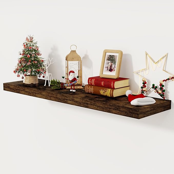 Floating Shelves 48 Inch Long, 12 Inch Deep Floating Shelves for Wall, 48 x 12 Large Wall Shelves for Home Storage & Display, 2" Thicked Floating Shelf for Bedroom, Living Room, Rustic Brown, 1 Pack