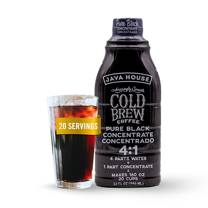 JAVA HOUSE Cold Brew Coffee, Colombian 4:1 Liquid Concentrate, 32 Ounce Bottle