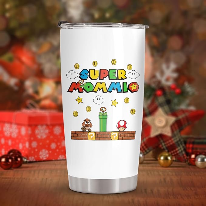 34HD Gifts for Mom Wife, Mommio Tumbler with Lid, 20 oz Vacuum Insulated Mommy Nutrition Facts Mug, Retro Game Mama Cup, Cool Gifts for Mom from Daughter Son Husband
