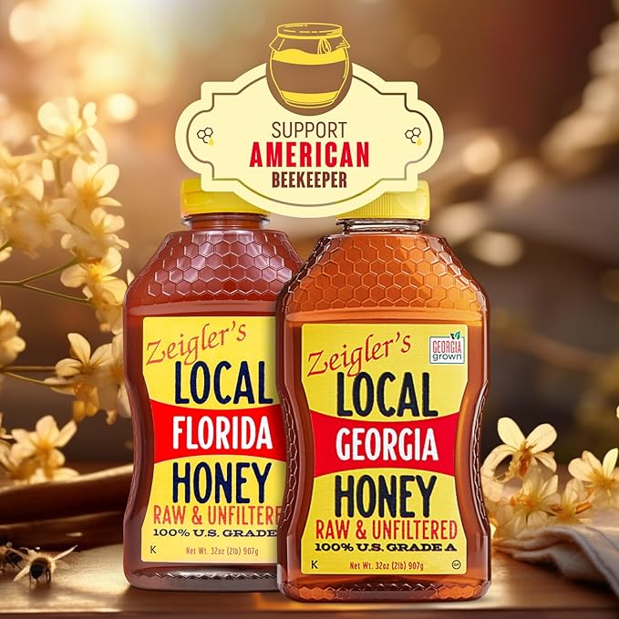 Zeigler's Florida Local Honey, 32 Oz – 100% Pure, Raw & Unfiltered Honey – All-Natural, Packed with Nutrients – Great with Tea, Yogurt, Cottage Cheese, Sandwiches, Smoothies