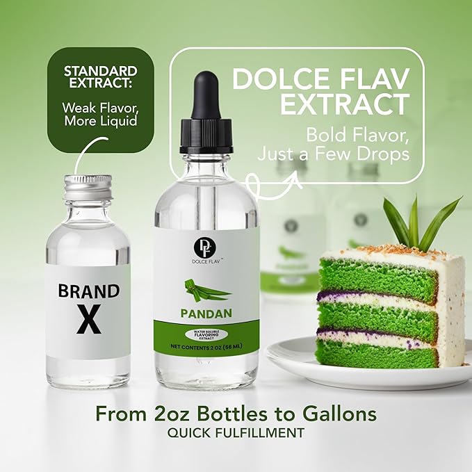 Dolce Flav Pandan Extract, Water Soluble – 2 oz | Southeast Asian Flavoring for Baking, Desserts, Beverages & Syrups – Sugar Free, Kosher, Allergen Free