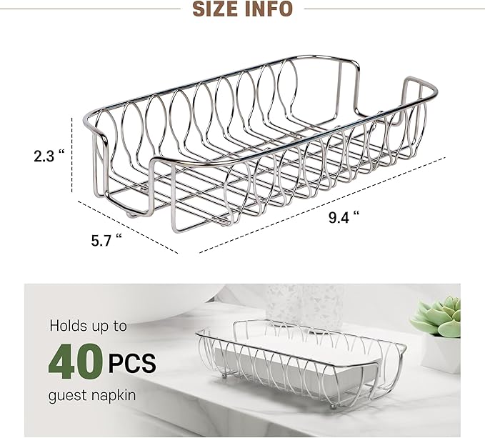 Silver Guest Towel Holder Tray for Bathroom – Napkin Organizer for Disposable Paper Towels, Hand Towel Rack for Countertop, Modern Holder for Guest Bathroom Essentials and Powder Room