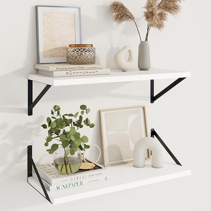 Axeman White Floating Shelves for Wall - 24 Inch Wide x 10 Inch Deep Floating Shelves Set of 2 -White Wide Wall Shelves for Living Room Bathroom Bedroom
