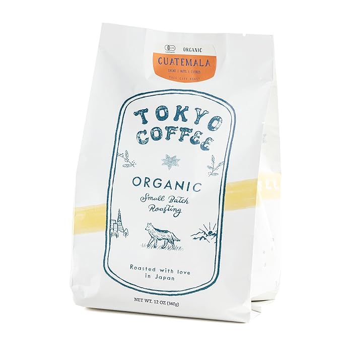 TOKYO COFFEE Organic Guatemala Whole Coffee Beans, 12oz Bag, Medium-Dark Roast, Single Origin Huehuetenango, 100% Arabic for a Smooth & Nutty Brew