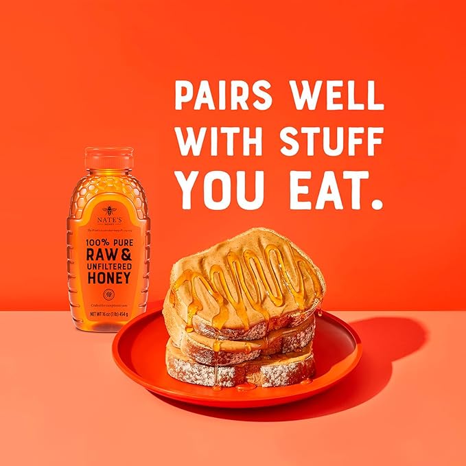 Nate's 100% Pure, Raw & Unfiltered Honey - Award-Winning Taste, 16 oz. Squeeze Bottle