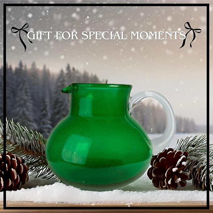 Artland Iris 90 Oz Handblown Glass Pitcher - Bubble Shape, Lead-Free - Versatile Drink Dispenser for Water, Juice, Cocktails - Enhanced Kitchen Decor, Dishwasher Safe (Green)