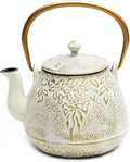 Tea Kettle, TOPTIER Japanese Cast Iron Teapot with Infuser for Loose Leaf and Tea Bags, Stovetop Safe Cast Iron Tea Kettle Coated with Enameled Interior for 40 oz (1200 ml), Creamy White
