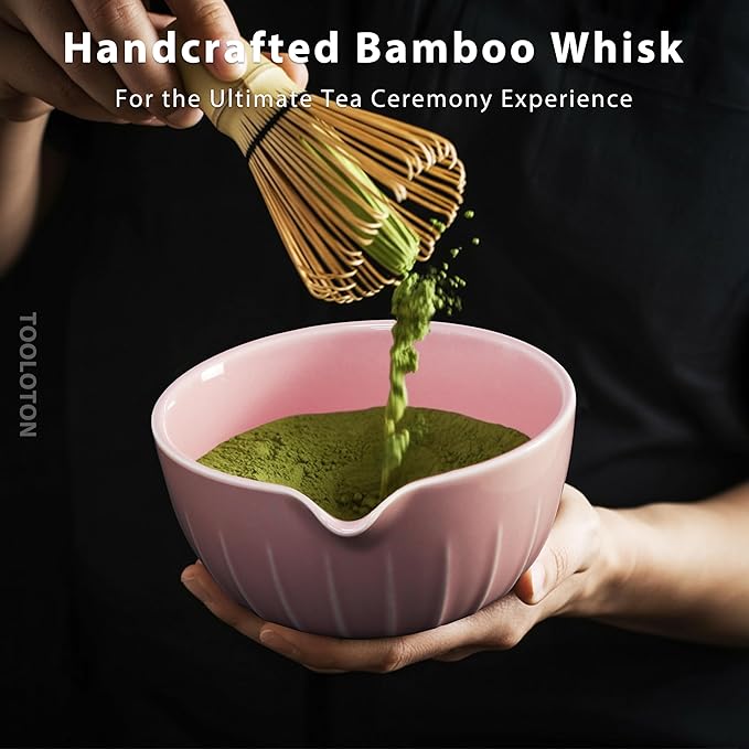 Matcha Whisk Set 7 Pcs - Ceramic Matcha Set with Bowl, Whisk, Holder, Bamboo Scoop, Rest, Sifter, and Tea Towel – Elegant Matcha Kit Gift for Women
