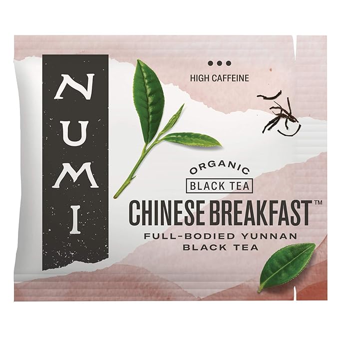 Numi Organic Chinese Breakfast Tea, 100 Black Tea Bags, Full Bodied Yunnan Black Tea, Malty & Floral, Caffeinated