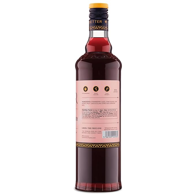 Liber & Co. Pacific Strawberry Syrup - Craft Cocktail Mixer with 60% Strawberry Juice - Perfect for Daiquiris, Margaritas & Mocktails - Makes 50 Drinks (25.4 oz)