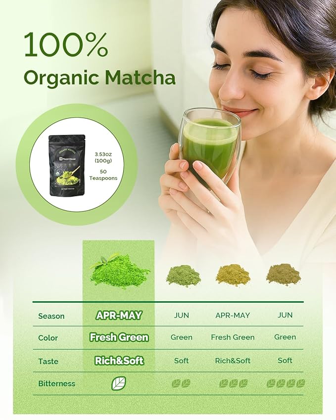 Maestri House Premium Matcha Green Tea Powder, First Harvest Culinary Grade, 100% Pure Unsweetened Organic, Rich Flavor for Tea, Lattes, Baking & Desserts, Non-GMO, Vegan (3.53oz/100g)