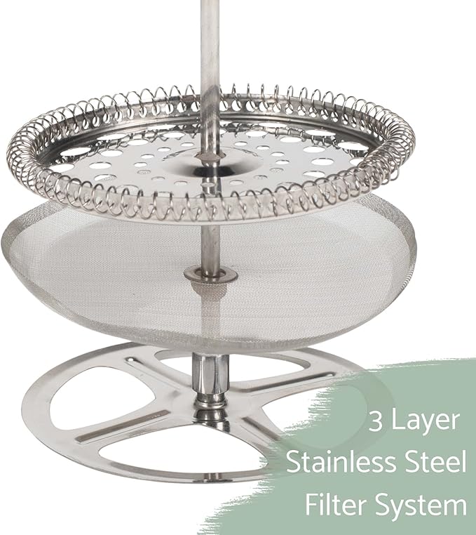 Elanze Designs Stainless Steel 1 Liter Glass French Press Coffee and Loose Leaf Tea Maker