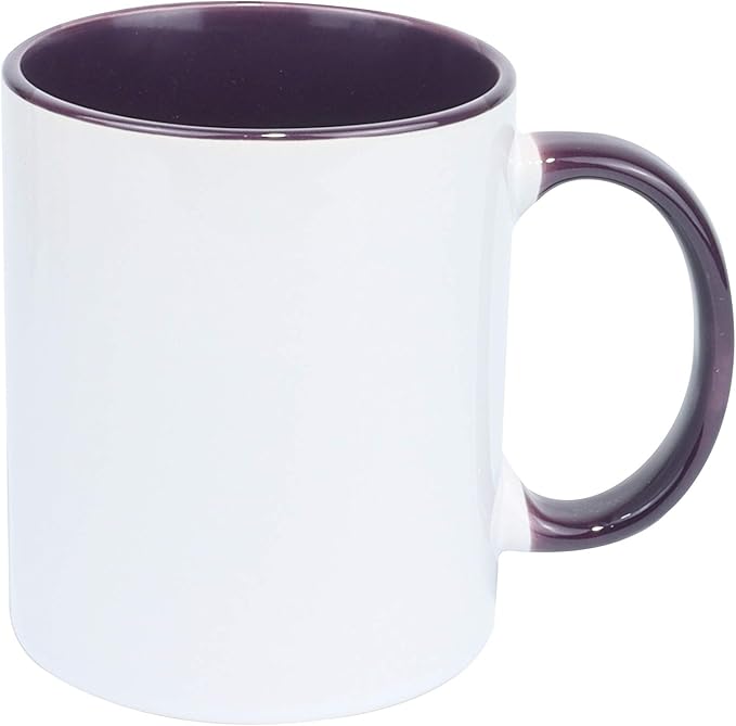 11oz White Ceramic Sublimation Coffee Mug With Solid Colors Inside and Handle, Mixed 6 Colors Option #2 of Blue, Dark Red, Hunter Green, Orange, Purple and Turquoise, Case of 36