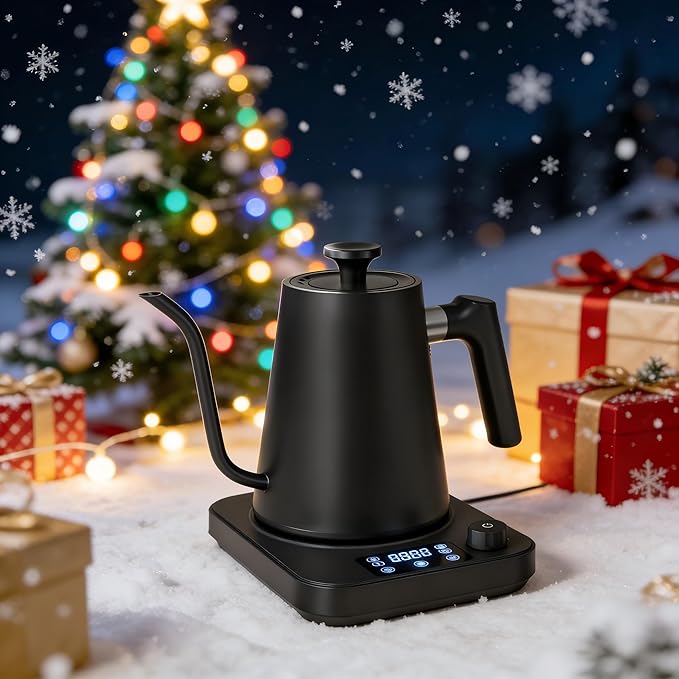 Gooseneck Electric Kettle, ±1°F Precision Control, Smart Altitude Adjustment, 24H Keep Warm, 30-Min Auto Memory, Food Grade Stainless Steel, Pour Over Kettle for Coffee and Tea, 1200W/1.0L