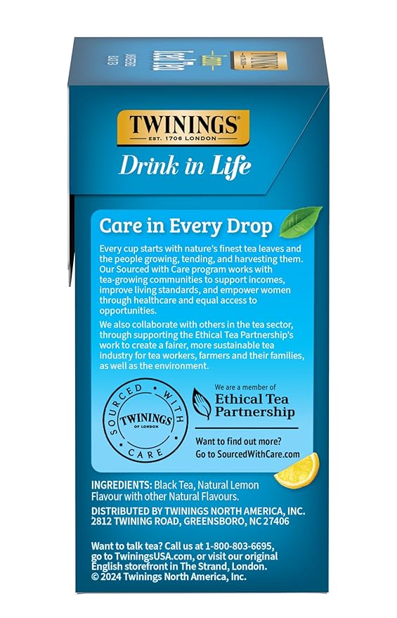 Twinings NEW Lemon Black Iced Tea, 72 Deliciously Unsweetened Tea Bags, Makes 18 Pitchers or 144 Servings, Caffeinated, 72 Count (Pack of 2)