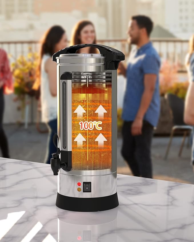 10L/2.6 Gal Commercial Coffee Urn with Double Wall Insulation, Stainless Steel Electric Coffee Maker & Beverage Dispenser, 60 Cups Large Capacity for Weddings, Parties, Catering, Buffets