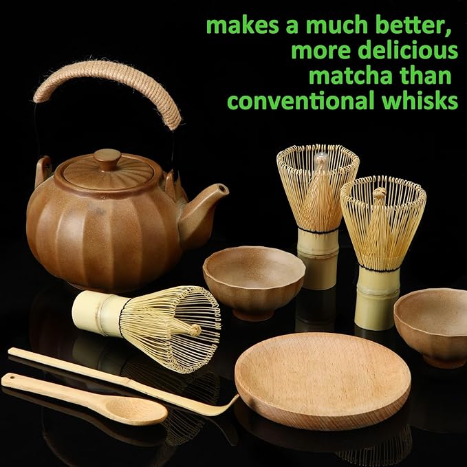 LemonRoad 10 Set Matcha Whisk Bulk (Chasen) with Traditional Scoop (Chashaku) and Tea Spoon, 100 Prong Bamboo Whisk for Matcha Powder Handcrafted Stirrer Mixer Brush Gift