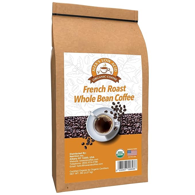 Alex's Low Acid Organic Coffee 5lb Bag - Whole Bean French Roast