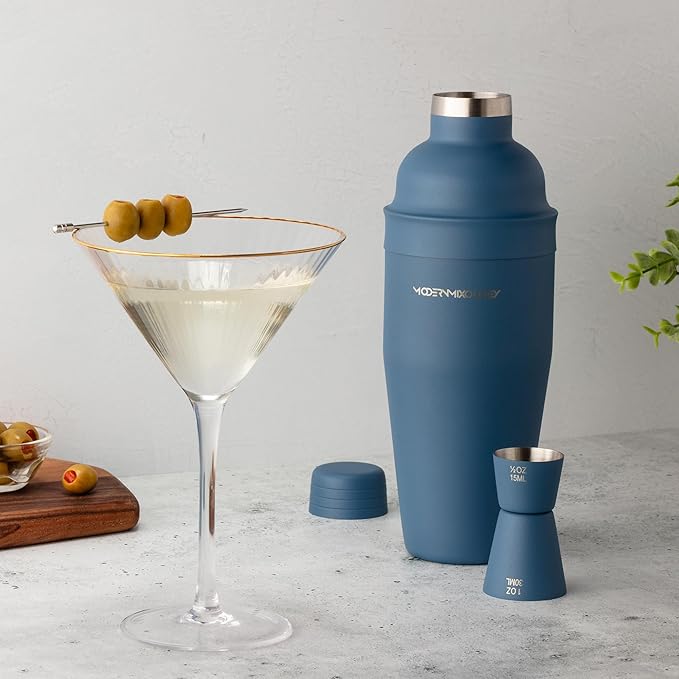 Mixology & Craft Matte Blue Bartender Kit – Cocktail Shaker and Jigger Set, 24oz Drink Mixer with Cap – Home Bar Tools for Mixing Cocktails, Martini, Margarita – Sleek Gift for Men & Women