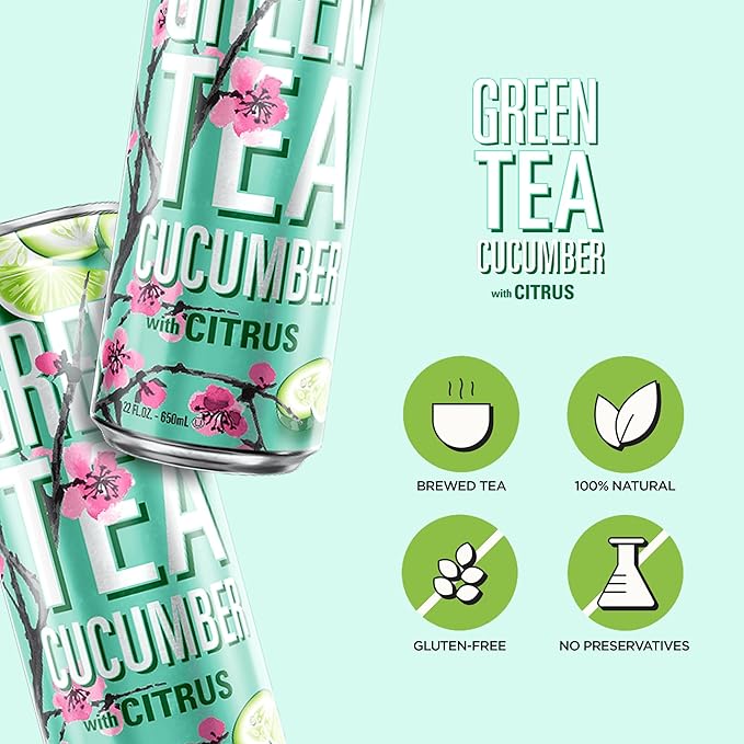 Green Tea with Cucumber and Citrus - Big Can, 22 Fl Oz (Pack of 12)