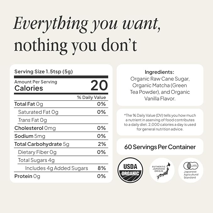 Morning Made Vanilla Flavored Ceremonial Grade Matcha Powder | 8.46oz (240g) Resealable Tin | 60 Servings Premium Japanese Green Tea | Sweetened with Organic Sugar | Rich in Antioxidants & Energy Boosting