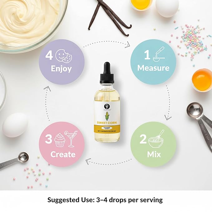 Dolce Flav Natural Sweet Corn Extract – 2 Ounce Water-Soluble Kosher, Sugar-Free, Concentrated Savory-Sweet Corn Flavor for Baking, Cornbread & Ice Cream, Includes Measured Dropper