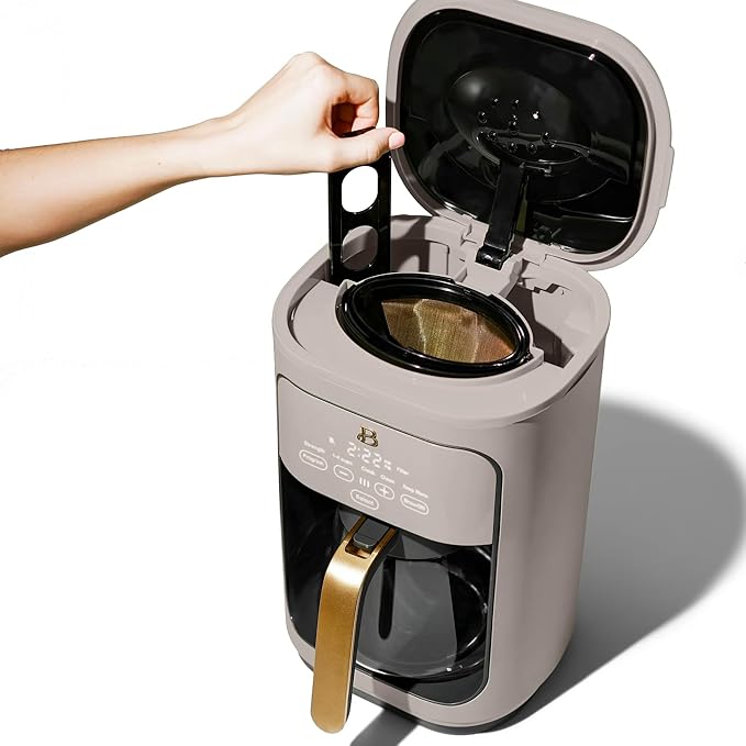 Beautiful 14-Cup Programmable Single Serve Drip Coffee Maker with Touch Display - Automatic Coffee Machine with Timer for Home & Office - by Drew Barrymore (Porcini Taupe)