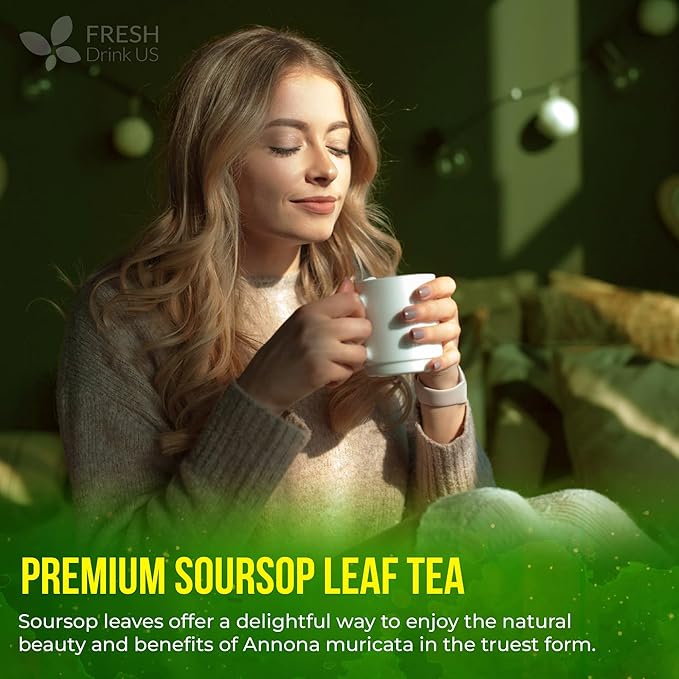 FreshDrinkUS, 75+ Premium Soursop Graviola Dried Leaves Tea, Natural Whole Leaves, Wildcrafted, Hoja De Guanabana, Soursop/Guanabana/Graviola Tea, No Sugar/Gluten/Caffeine/Non GMO, Vegan