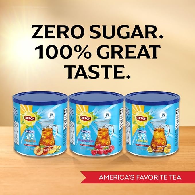 Lipton Zero Sugar Iced Tea Mix, Peach Flavor Black Iced Tea, Makes 10 Quarts (Pack of 6)