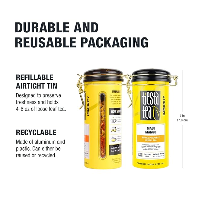 Tiesta Tea - Maui Mango, Loose Leaf, Mango Pineapple Herbal Tea, Premium Non-Caffeinated Blend, Make Hot or Iced, Brews Up to 50 Cups, 33 Ounce Refillable Tin, Pack of 6