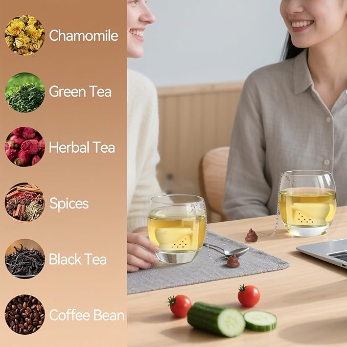 Tea Infuser For Loose Leaf Tea Silicone Toilet Shaped Tea Strainer Cute Kitchen Accessories Loose Leaf Tea Steeper White Elephant Gifts (2 Pieces)