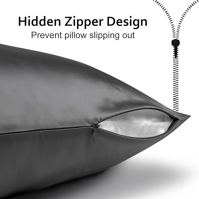 Ravmix Silk Pillow Cases with Zipper, 21momme Mulberry Silk Pillowcase for Hair Skin Health, Soft Smooth Breathable Cool Pillow Cover for Beauty Sleep with Gift Box 1PC(Queen 20"x30", Space Gray)