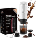 Portable Electric Espresso Machine Self-heating with USB-C, 12V 7500mAh Rechargeable Travel Coffee Maker for Camping Hiking Office Car 19 Bar Compatible with NS Capsules & Ground Coffee