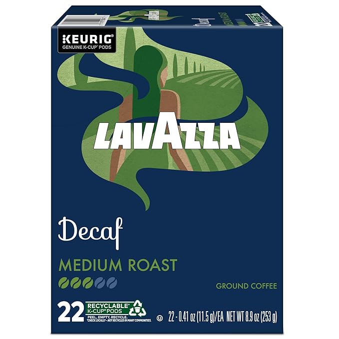 Lavazza Decaf, Single-Serve Keurig K-Cup Pods, Medium Roast Coffee, 88-Count Box (4 Packs of 22)