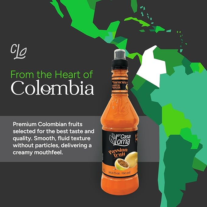 Casa Loma Premium Passionfruit Syrup – 750 ml Authentic Colombian Gourmet Artisan Crafted Syrup Sauce for Beverages, Desserts, Cooking & Mixology, Made with Real Fruit, Vegan, Non-GMO, and Gluten-Free
