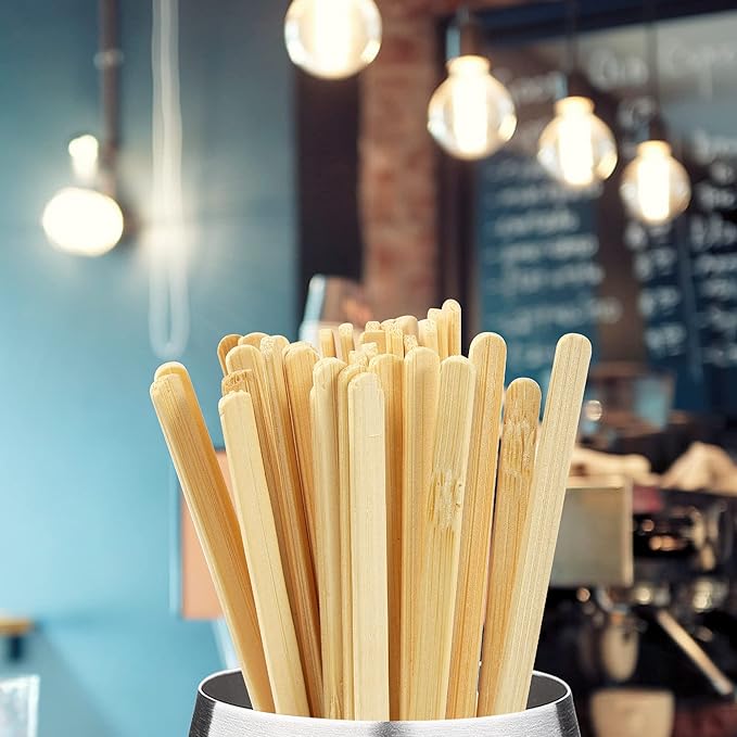 500pcs Bamboo Coffee Stirrers Individually Wrapped, 5.5 Inch Disposable Wood Swizzle Stick Beverage Mixer, Eco Friendly Long Wood Stir Sticks for Mixing Cocktail Hot Chocolate Drinking Tea