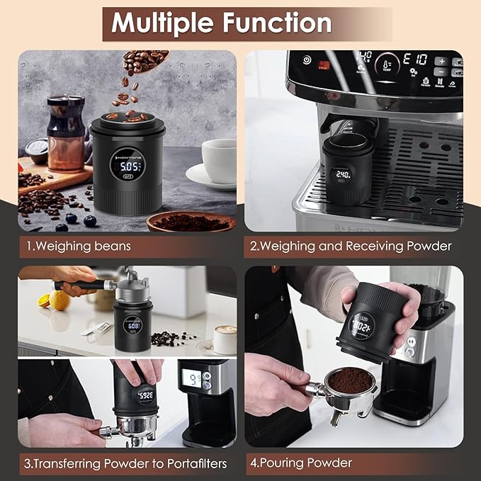Homtone Coffee Dosing Cup with Scale, Rechargeable Espresso Scale, 0.05g Precision – Multi-Purpose for Espresso, Drip Coffee, French Press, Spices & More – Compatible with 58mm Portafilters (BLACK)
