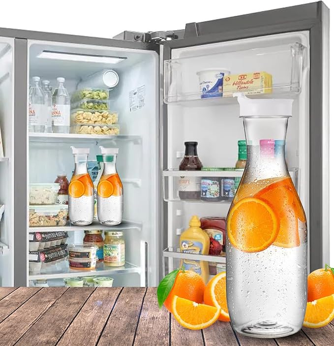 Party Bargains 50 oz. Plastic Carafe with Lids - Clear, 3 Count, White Flip Tab Lid Premium Quality & Heavy Duty Plastic Pitcher for Iced Tea, Powdered Juice, Cold Beverages, Mimosa Bar